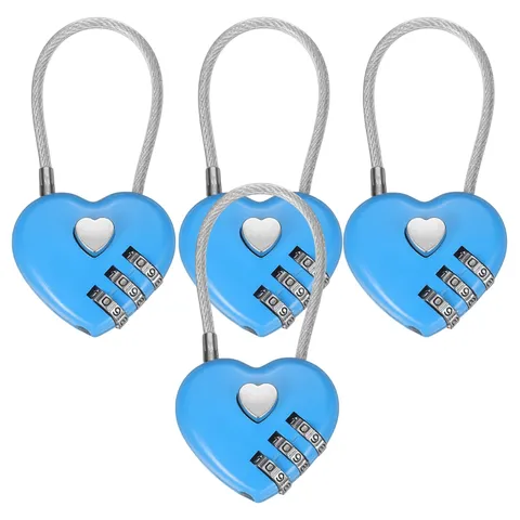 4-Pack Combination Locker Lock, 3 Digit Padlock for Gym/Luggage [Blue]