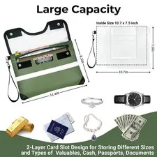 Green 6200F Fireproof Document Bag Combination Lock Zipper 11.4x8.3 In