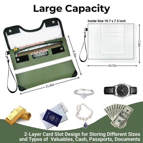 Green 6200F Fireproof Document Bag Combination Lock Zipper 11.4x8.3 In