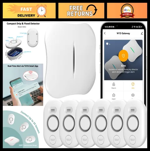 WiFi Water Leak Detector with App Alert, 6 Sensors & 120dB Alarm for Home Use