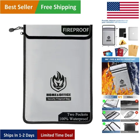15"x11" Waterproof Fireproof Document & Cash Organizer Bag for Ultimate Security