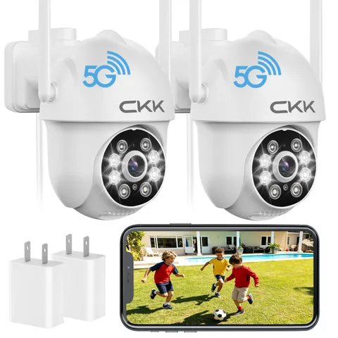CKK 2K Security Camera Outdoor 2Pack, 2.4/5G WiFi Cameras for Home White-2P