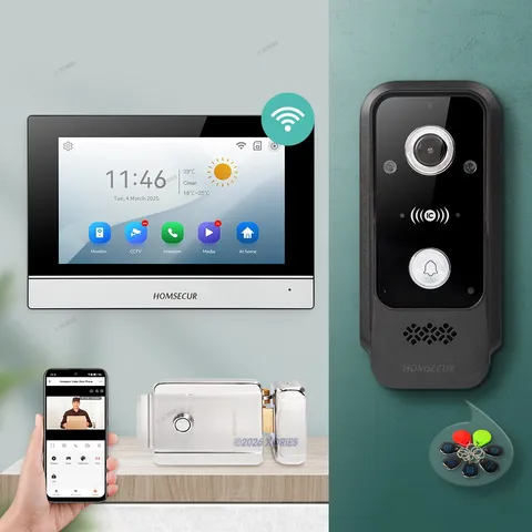 HOMSECUR 7" Waterproof 4 Wire WIFI HD Video Doorphone Entry Intercom Card Entry