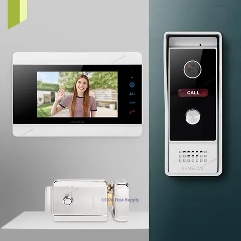 HOMSECUR 7" 4 Wire HD Video Doorphone Intercom Door Bell With Electrical Lock