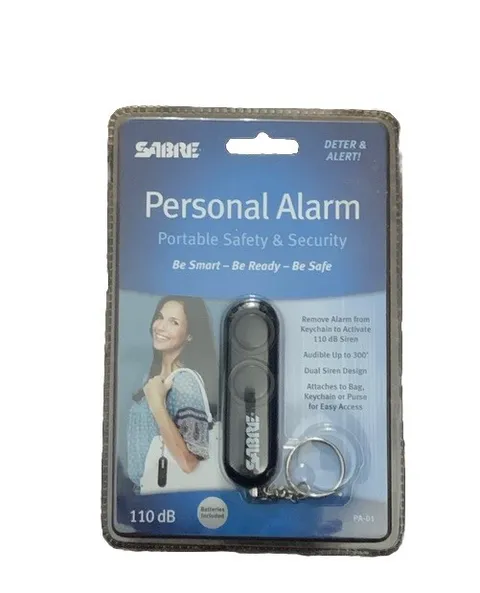 Sabre Alarm With Key Ring PA-01 Personal Safety & Portable 110dB Siren-Black New