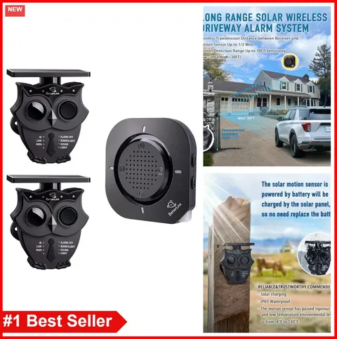 Solar Wireless Driveway Alarm System 1/2 Mile Range IP65 Weatherproof Motion