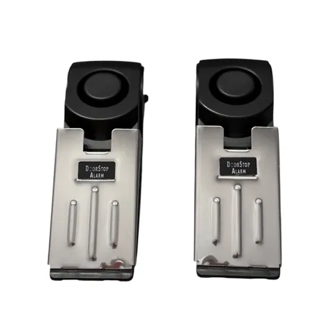 Door Stop Alarm 2pk  Black Silver Portable Travel Home Security Wedge Siren New