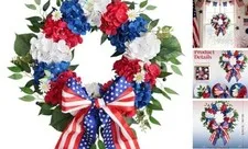 20 Inch Patriotic Floral Wreath, 4th of July Wreath with Red White and Blue