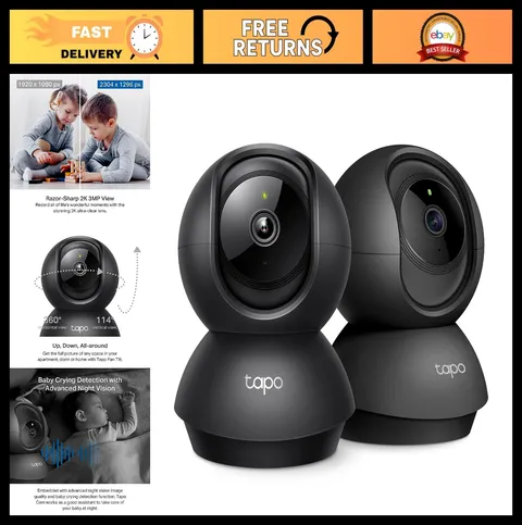 2K Pan Tilt Security Camera - Baby Monitor & Dog Camera (2-Pack) - Night Vision,
