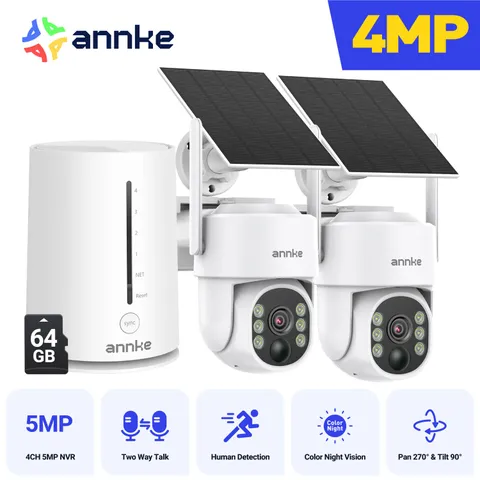 ANNKE 4CH NVR Wireless 4MP PT Color Security System Solar Power Two Way Audio AI