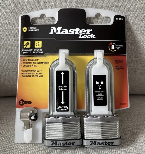 2 PACK Master Lock M1XTLJ Heavy Duty Outdoor Padlock Keyed-Alike 2-1/2” Shackle