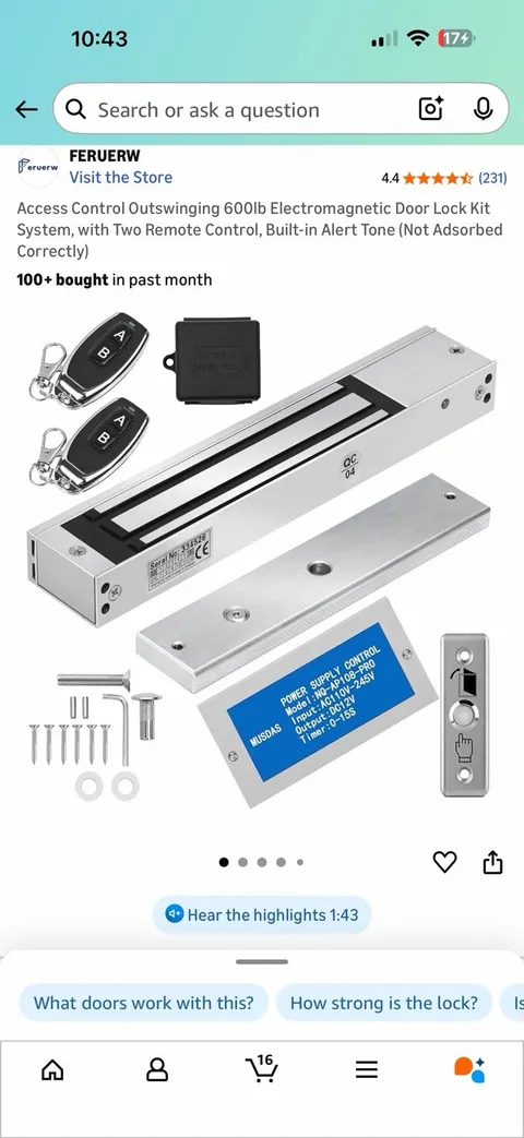 Control Outswinging 600lb Electromagnetic Door Lock Kit System, with Two Remote