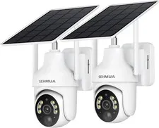SEHMUA 2K Solar Security Cameras Wireless Outdoor, 2 Pack 360° View Pan/Tilt Wif