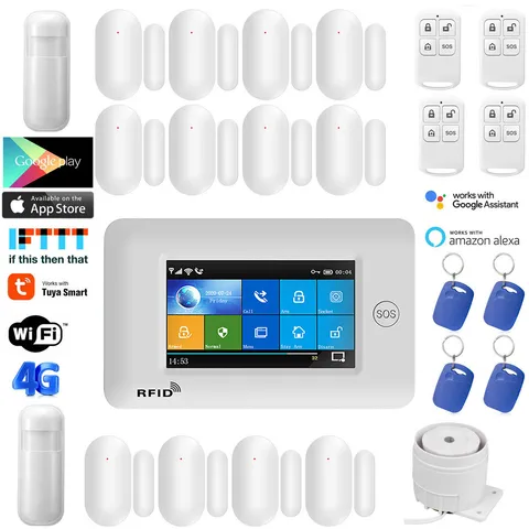 V52 Tuya APP Alexa WiFi+4G SMS Wireless Touch Keypad Home Security Alarm System