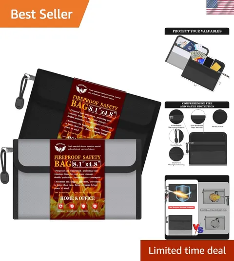 Small Money Bag 8.1“ × 4.8”，Zippered Fireproof Waterproof Document Bag， Safe ...