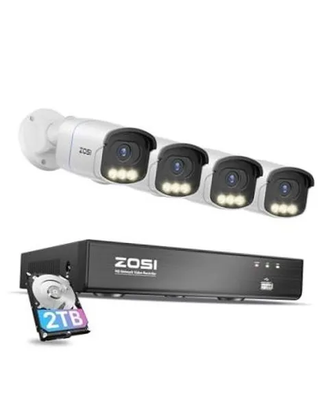 4K PoE Security Camera System,4pcs 4K C186 Aurora Lux Outdoor 8CH+4Cam+2TB