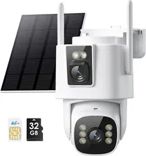 4G LTE Cellular Security Camera: Dual Lens Solar Outdoor Camera No Wifi 24/7 Rec