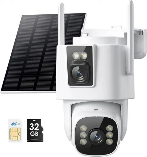 4G LTE Cellular Security Camera: Dual Lens Solar Outdoor Camera No Wifi 24/7 Rec