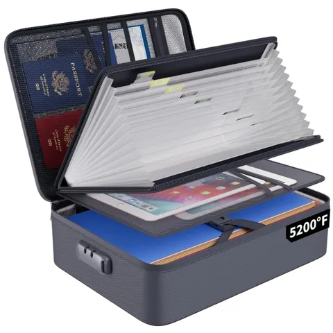 Fireproof File Organizer Bag with Combination Lock, Gray