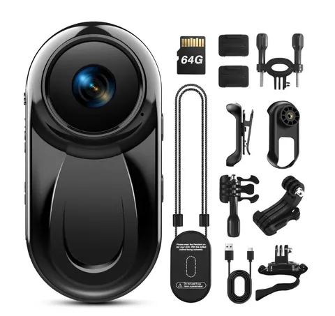 Mini Body Camera with 64GB Card, 1080P Thumb Vlogging Cam Hands-Free Recording, 