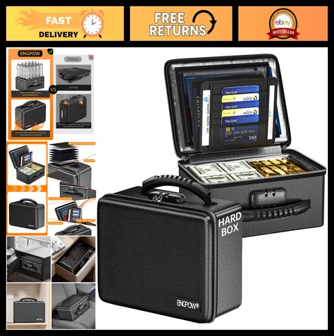 Fireproof Money Box - Small Hard Case Safe with Zipper Lock, Heat & Water Resist