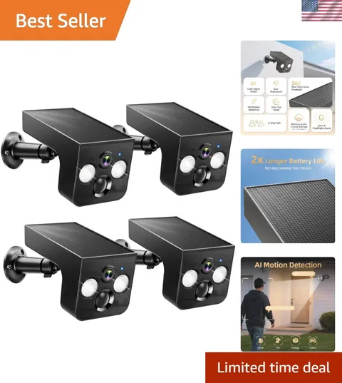 AI Motion Detection Solar Cameras - 2K Weatherproof WiFi Outdoor Security 4 Pack