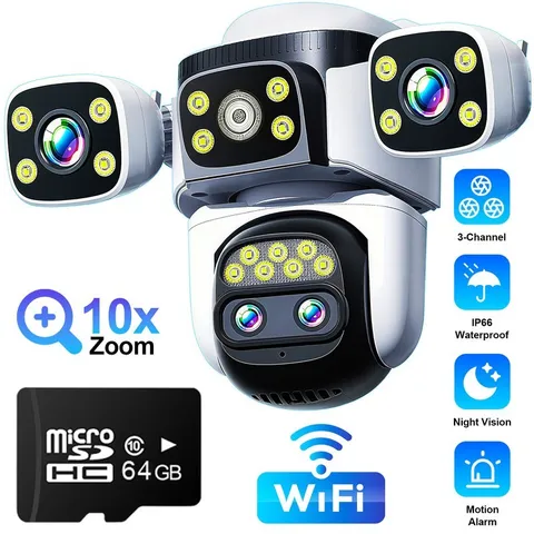 10K 20MP 4-Lens PTZ Home Outdoor Camera 10X Zoom WiFi CCTV Comes With 64GB Card