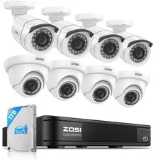 ZOSI 3K Lite 8CH 8 x 1080p Wired Home Security Camera System with AI Detect 1TB