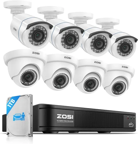 ZOSI 3K Lite 8CH 8 x 1080p Wired Home Security Camera System with AI Detect 1TB