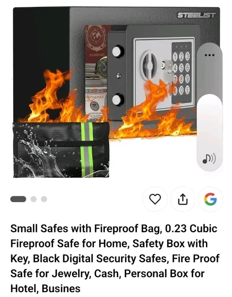 🔥Small Safes with Fireproof Bag, 0.23 Cubic Fireproof Safe for Home, Safety Box