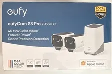 eufy eufyCam S3 Pro 2-Cam Kit w/ HomeBase 4K Wi-Fi Apple Home Solar