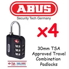 ABUS TSA APPROVED TRAVEL Combination Padlocks - 30mm Resettable  x 4 Pack