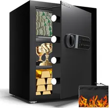 Safe Box, Home Safe with Key & Fireproof Waterproof Bag, Money Safe for Cash Off