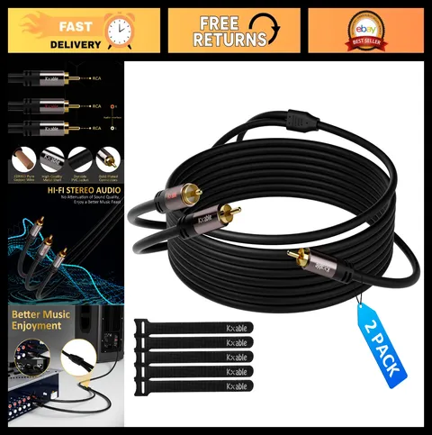 RCA Y-Adapter Splitter Cable 2 Pack 10FT, 1 Male to 2 Male Stereo Audio, Gold Pl