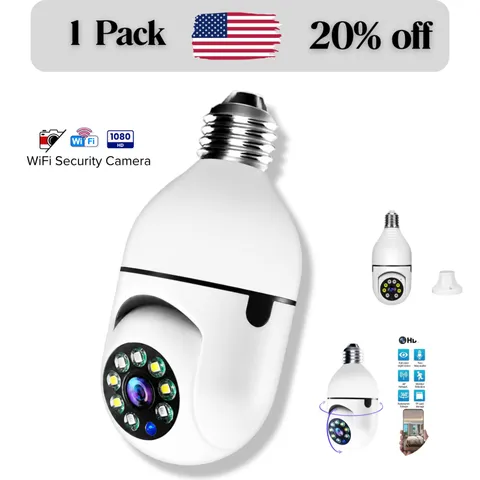 1080P WiFi Light Bulb Camera 360 Night Vision AI Tracking E27 Security Cam