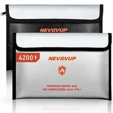 4200°F Fireproof Money Bag for Cash -Heat Insulated, 9.8 x 6.5 Fireproof Docu...