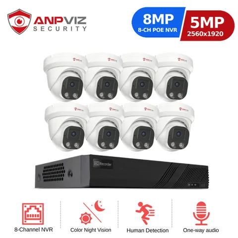 Anpviz 8MP 8CH NVR 5MP POE IP Outdoor Security Camera System Smart Night Vision