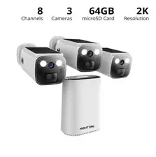 Night Owl8-Channel 2K 64GB Hub Recorder Security System with 3-Battery Solar
