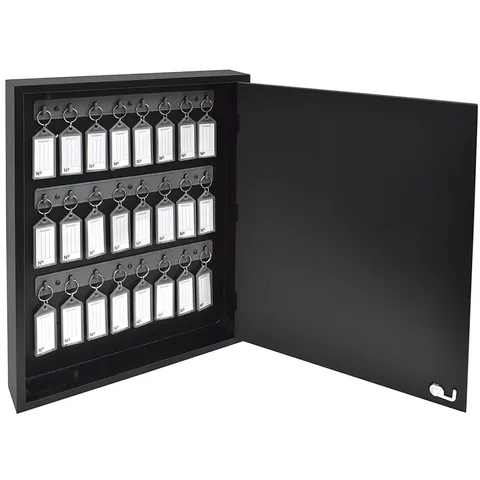 24-Key Cabinet with Lock, Wall Mount Wooden Key Organizer, Security Key Stora...