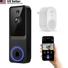 ElioVana 1080P Wireless Home Security Doorbell Camera with Receiver, AI Black