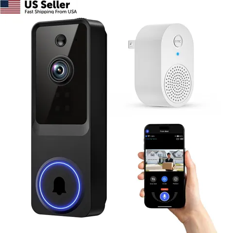 ElioVana 1080P Wireless Home Security Doorbell Camera with Receiver, AI Black