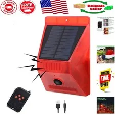 Solar Outdoor Motion Sensor Alarm with 130db Siren – 4 Modes & Remote Control