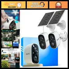 2K Wireless Solar Security Camera System - Outdoor, Battery Powered, Motion Dete
