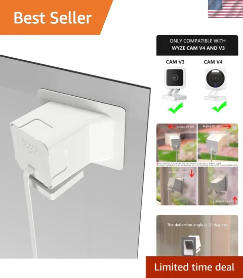 Versatile Window Mount for Wyze Cam V4/V3 - 20° Tilt for Security Monitoring