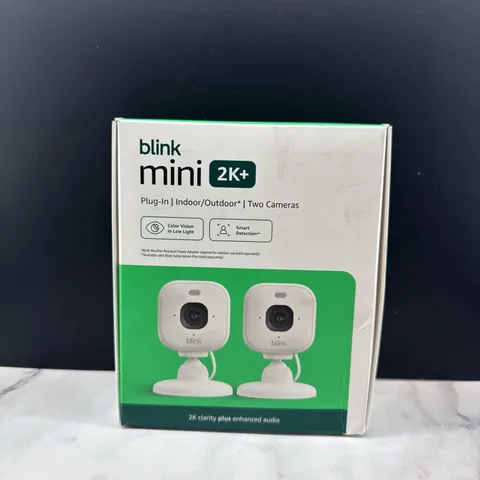 Blink Mini 2K+ Compact plug-in security camera 2K video resolution 2 Pack NEW