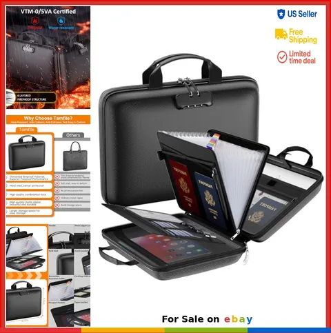 Fireproof File Organizer with Lock Hard Case Document Box 13 Pocket Accordion