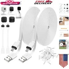 25FT Flat Waterproof Extension Cable for Blink Mini2 & XT Cameras - 2-Pack