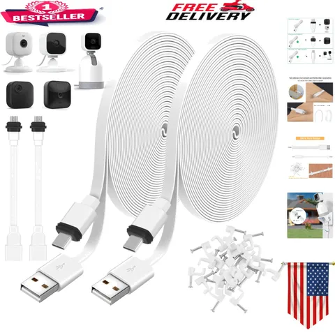 25FT Flat Waterproof Extension Cable for Blink Mini2 & XT Cameras - 2-Pack