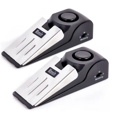 Door Stop Alarm, Stopper with 120DB Security Floor 2 Pack, Black