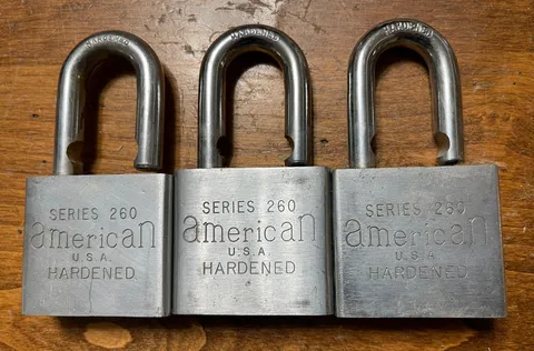 3 Vtg American Lock Padlock Series 260 U.S.A Made Hardened Steel No Cylinders